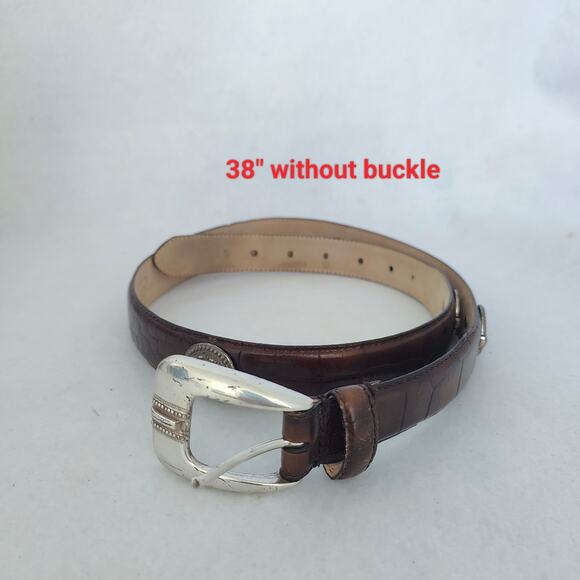 Fossil Women Large Brown Croc Embossed Cowhide Leather Belt 38" Silver buckle 96 - Picture 2 of 8